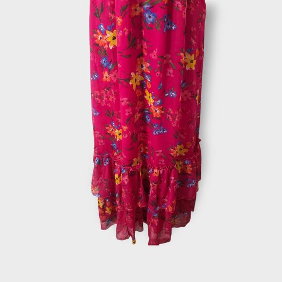 Old Navy Womens Pink Floral Chiffon Ruffle Maxi Dress Tiered Cottage Summer XS - Picture 3 of 14